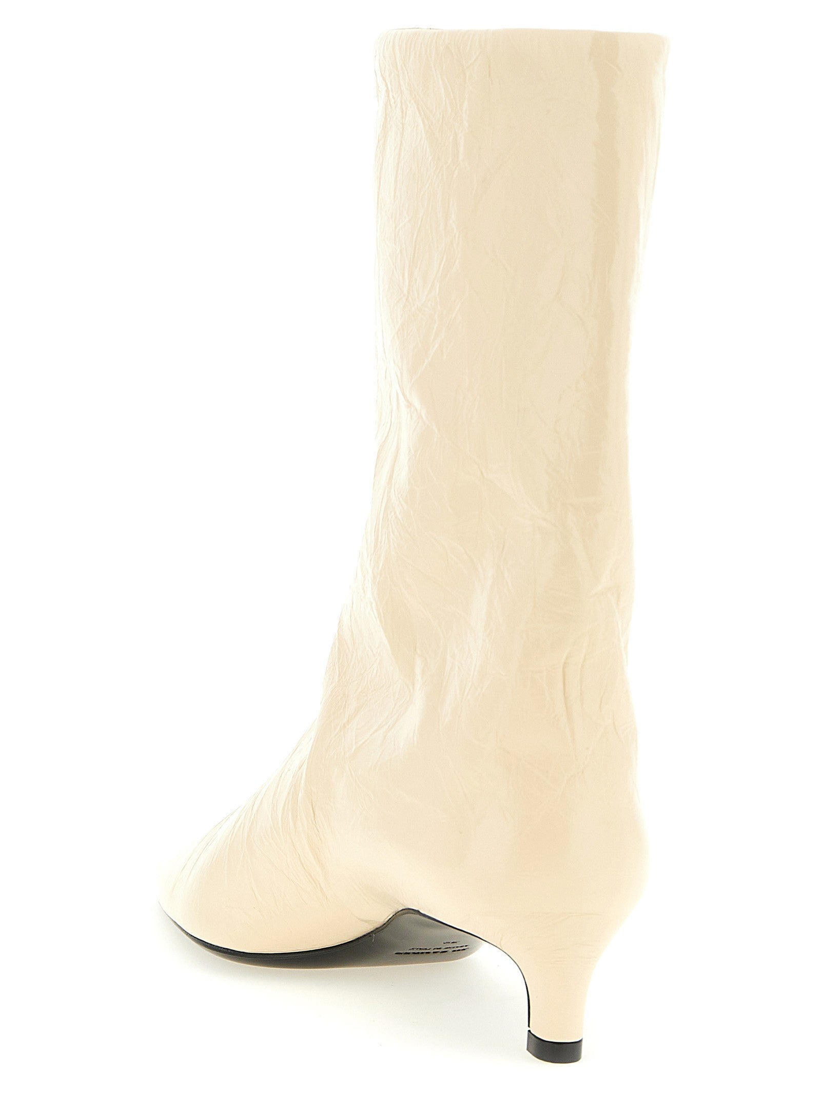 Jil Sander Craquelé Leather Ankle Boots Beige