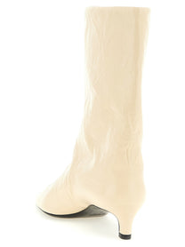 Jil Sander Craquelé Leather Ankle Boots Beige