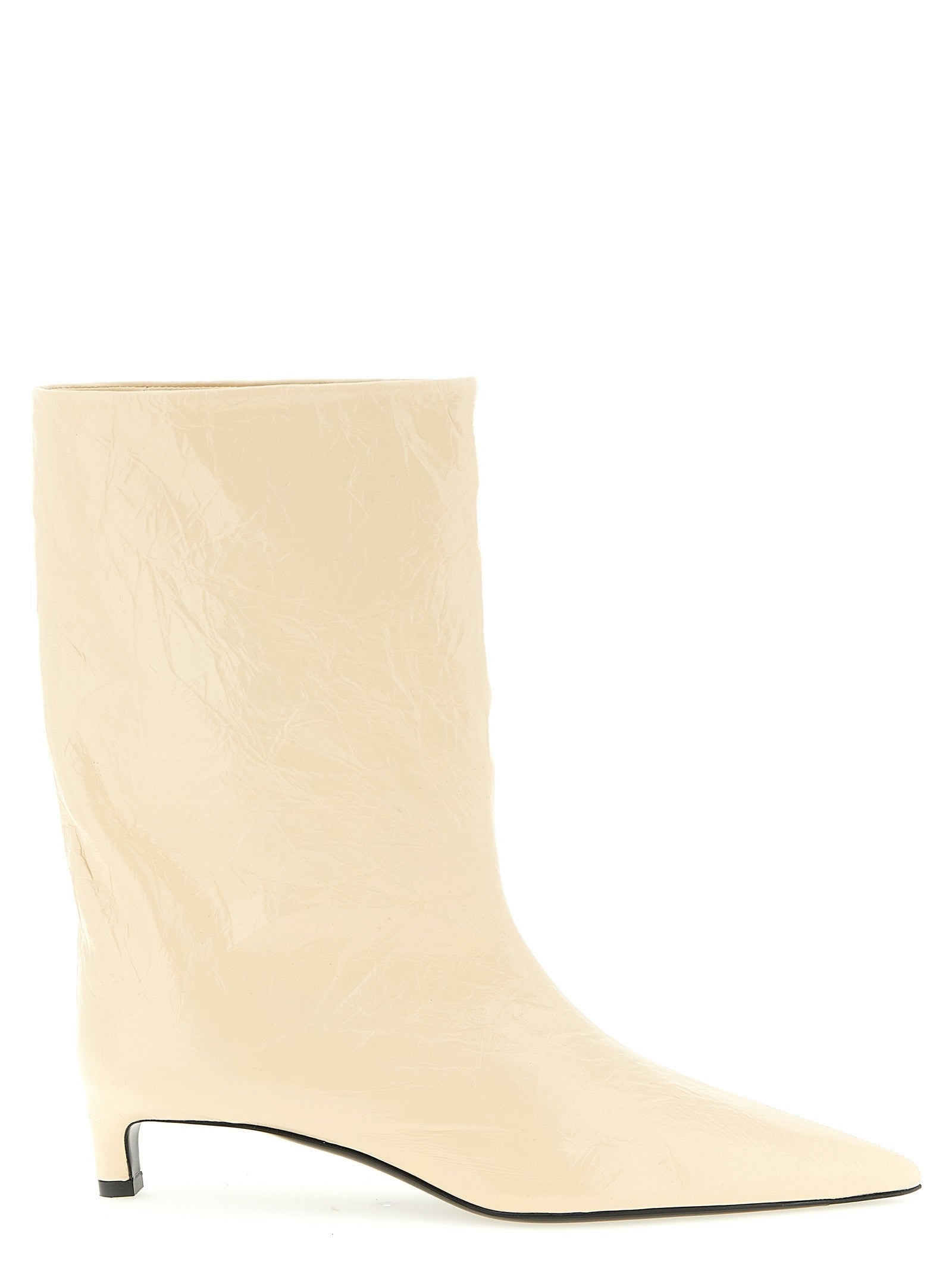 Jil Sander Craquelé Leather Ankle Boots Beige
