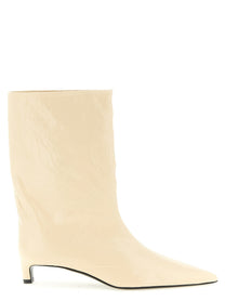 Jil Sander Craquelé Leather Ankle Boots Beige