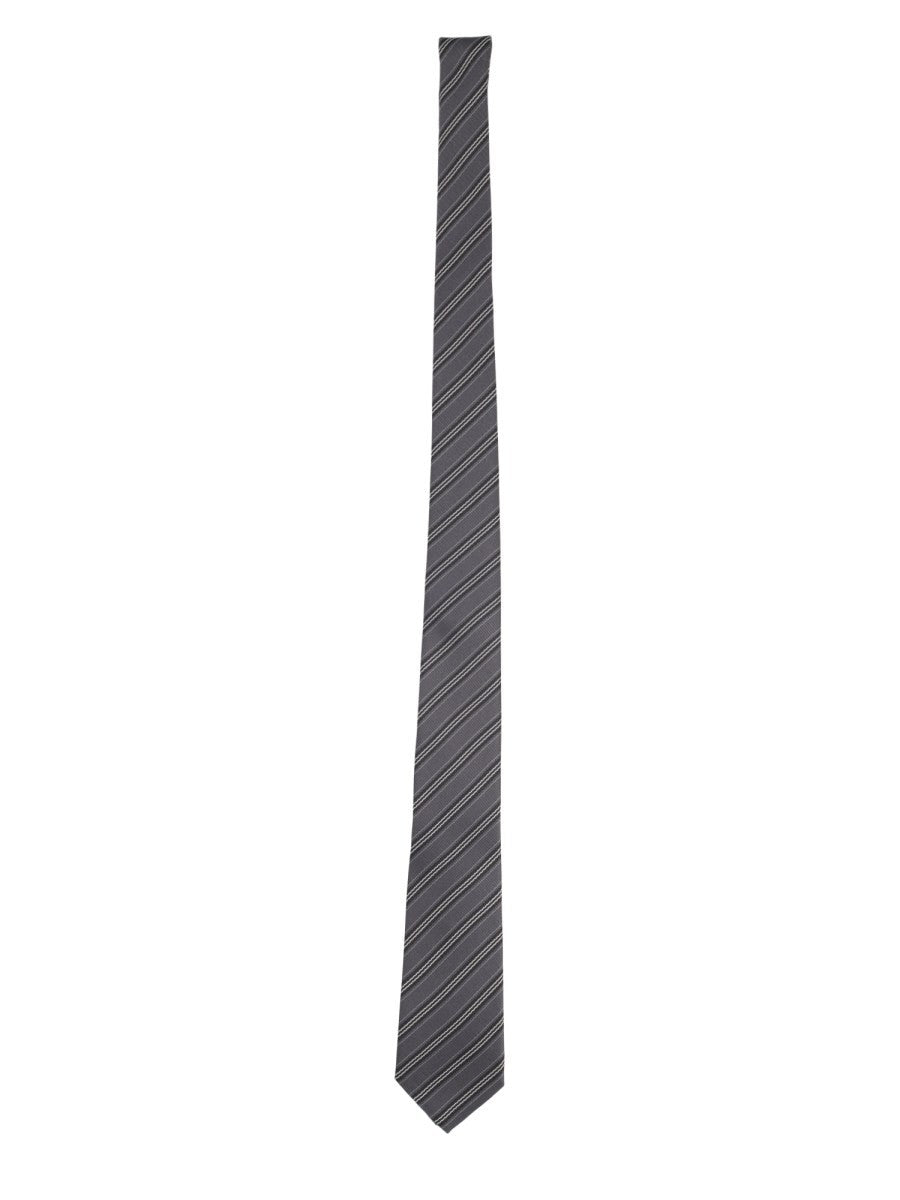 Saint Laurent Men's Jacquard Silk Striped Tie Grey