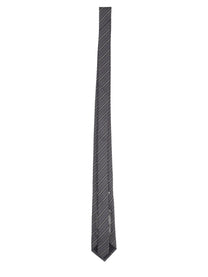 Saint Laurent Men's Jacquard Silk Striped Tie Grey, view 2