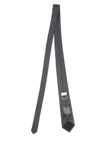 Saint Laurent Men's Jacquard Silk Striped Tie Grey, view 3