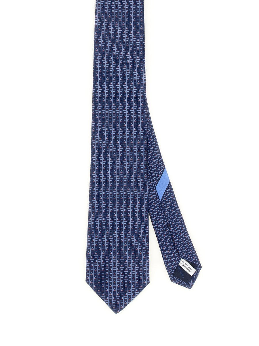 Ferragamo Men's Cravatta Con Stampa Blue