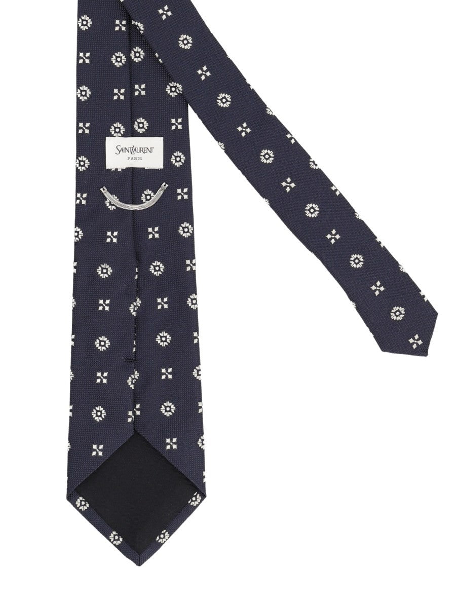 Saint Laurent Men's Jacquard Silk Tie Blue, view 3