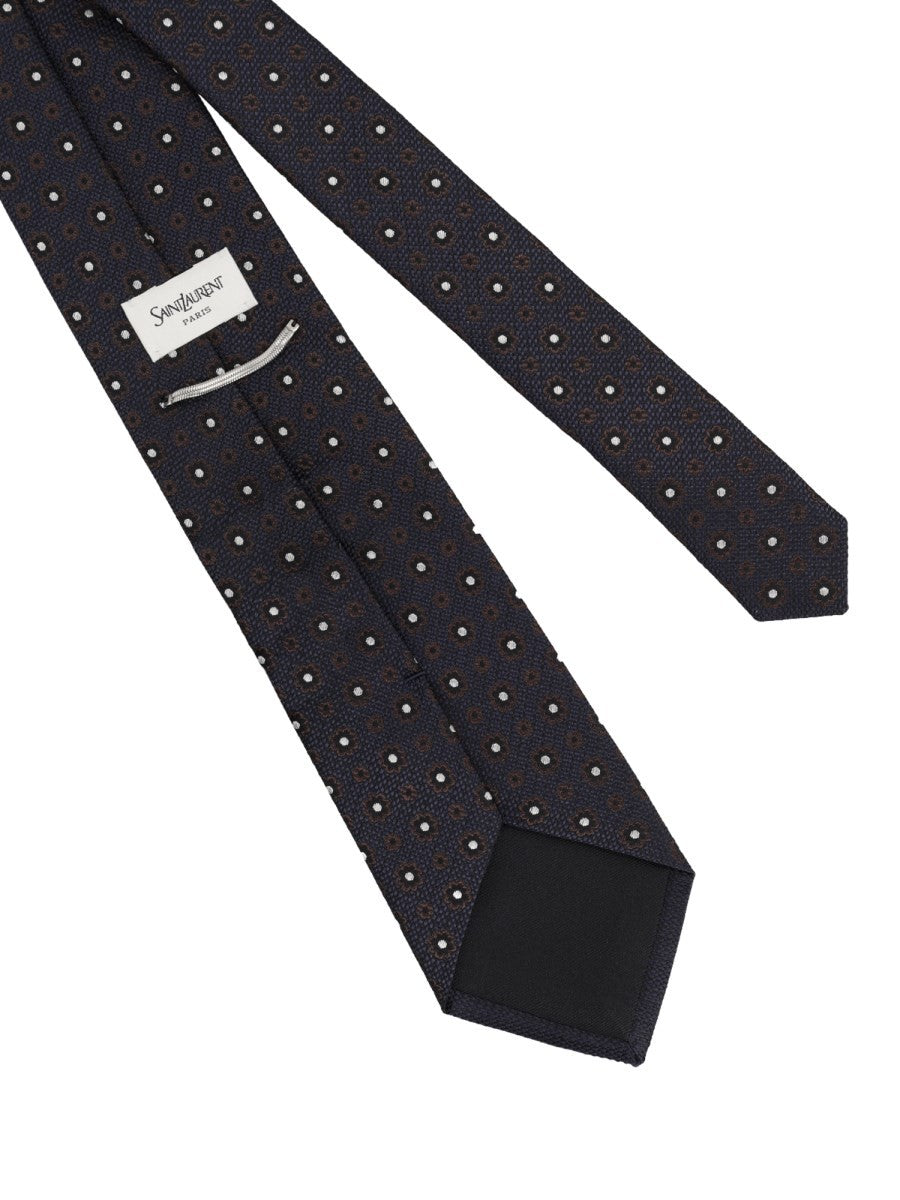 Saint Laurent Men's Jacquard Silk Tie Blue, view 3