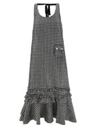 Ganni Crinkled Check Long Dress Black