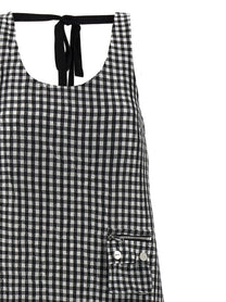 Ganni Crinkled Check Long Dress Black