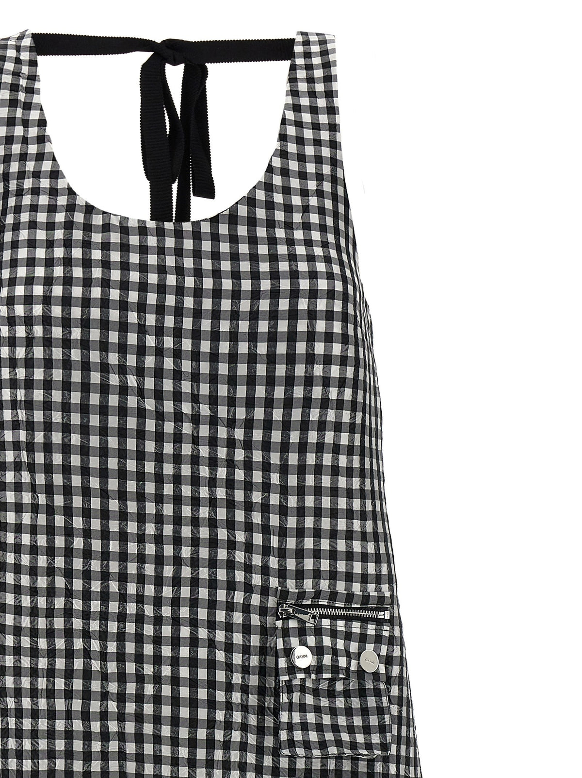 Ganni Crinkled Check Long Dress Black, view 3