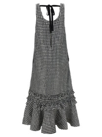 Ganni Crinkled Check Long Dress Black