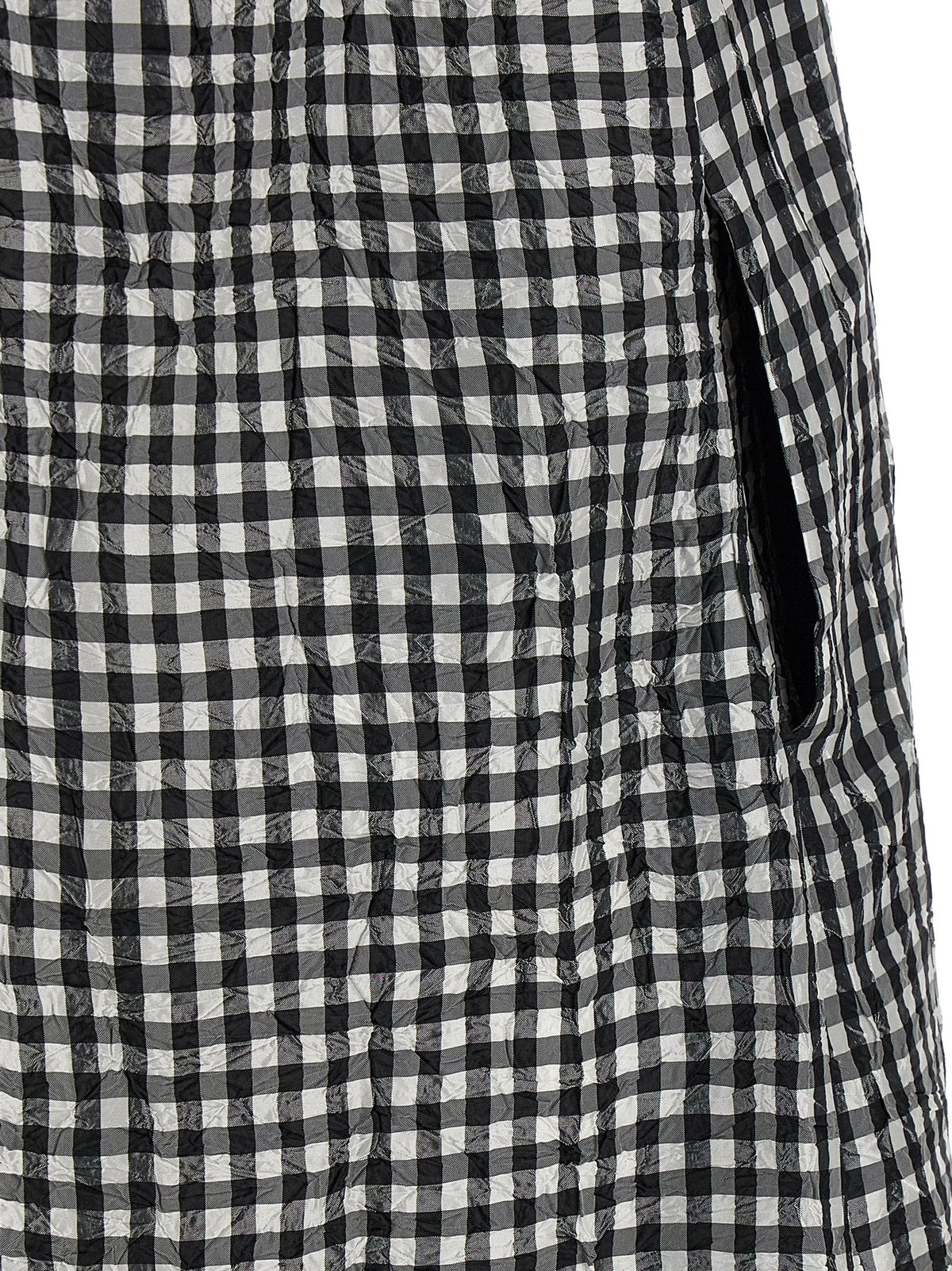 Ganni Crinkled Check Long Dress Black