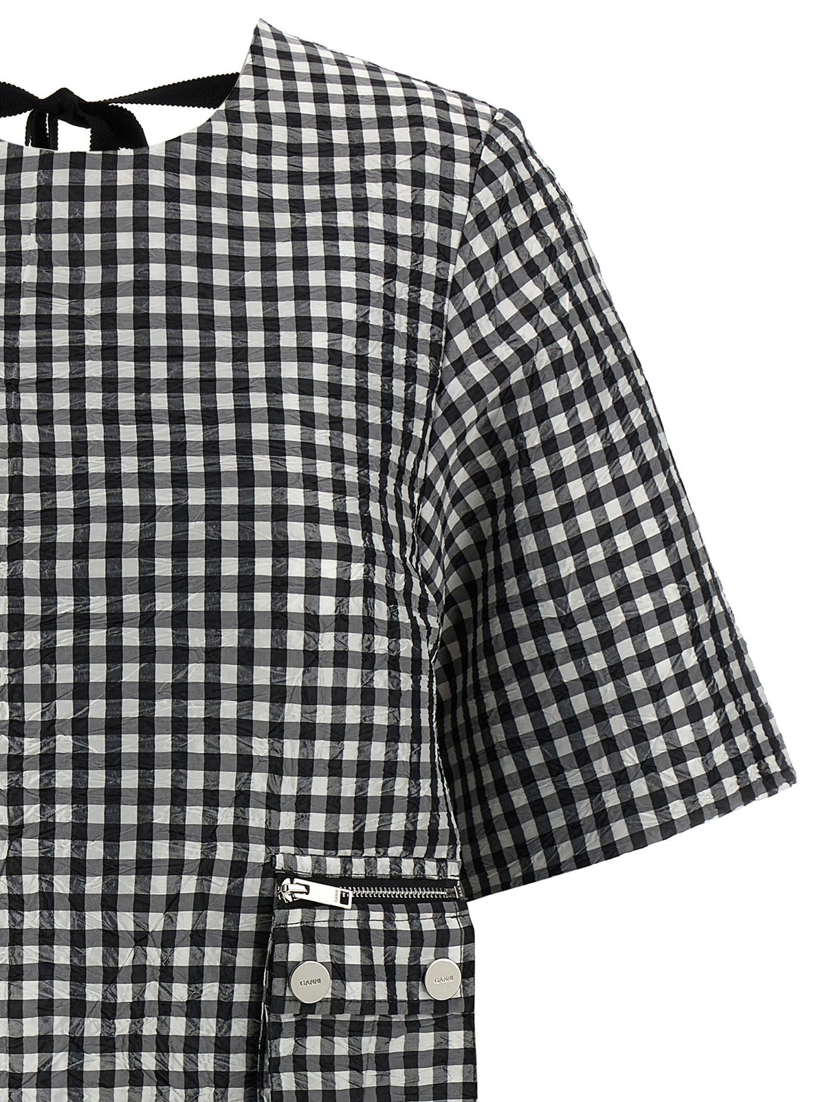 Ganni Crinkled Check Mini Dress White