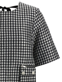 Ganni Crinkled Check Mini Dress White