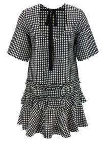 Ganni Crinkled Check Mini Dress White