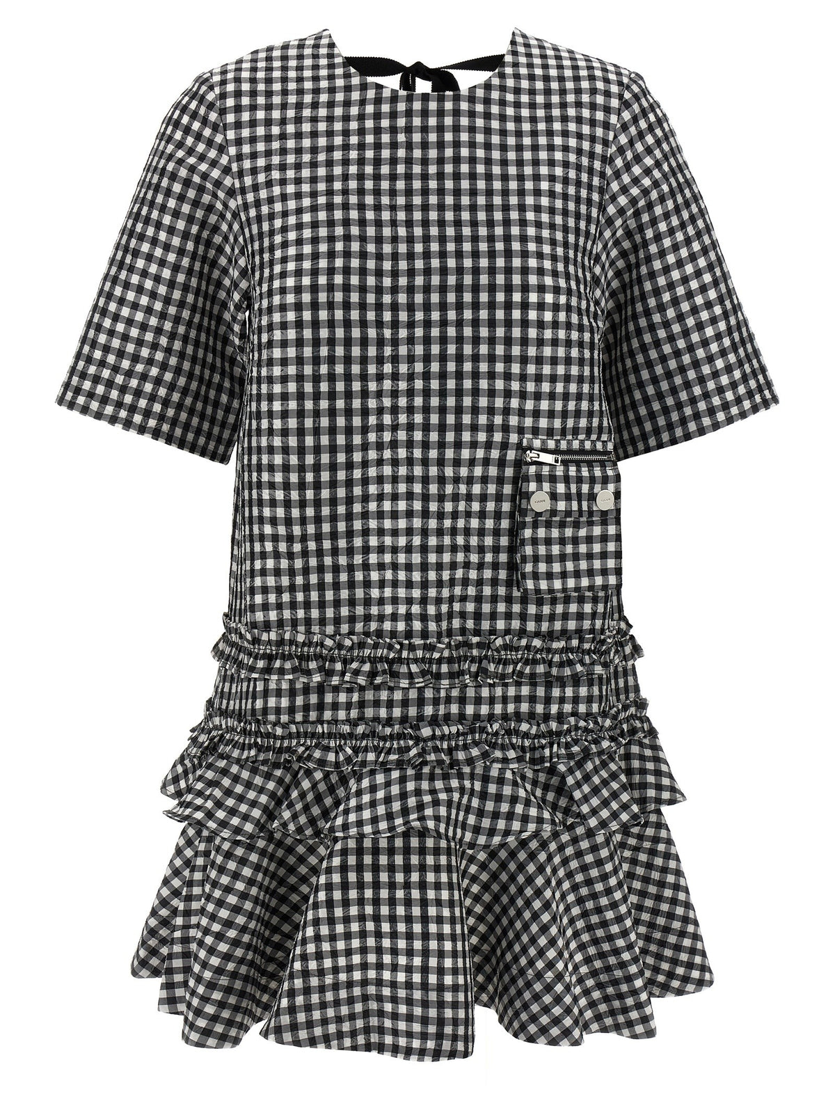 Ganni Crinkled Check Mini Dress White