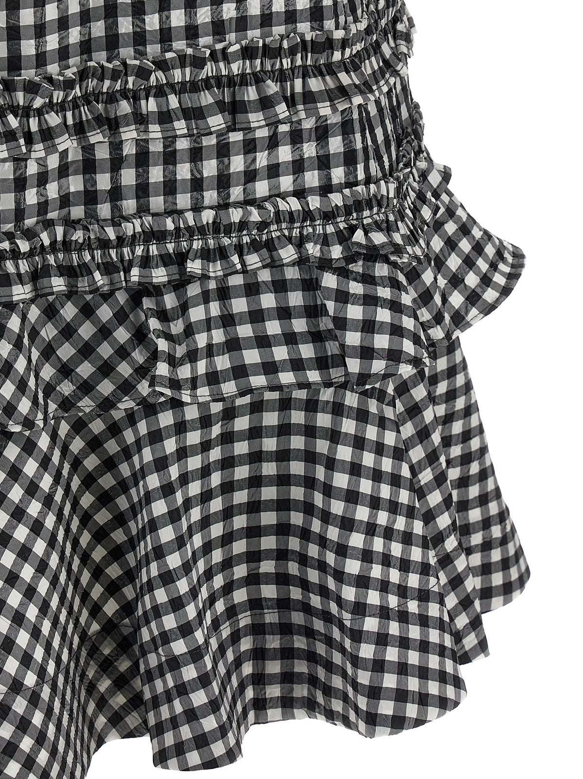 Ganni Crinkled Check Mini Dress White