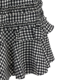 Ganni Crinkled Check Mini Dress White