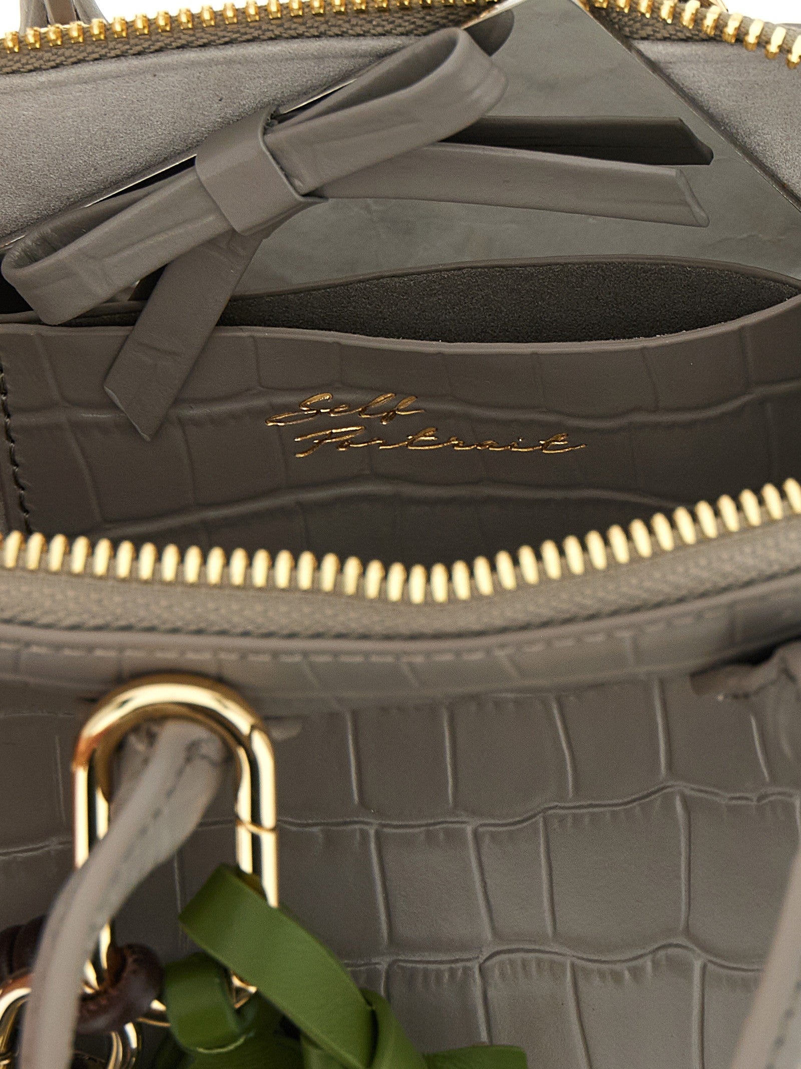 self-portrait Croc Leather Mini Toast Handbag Grey