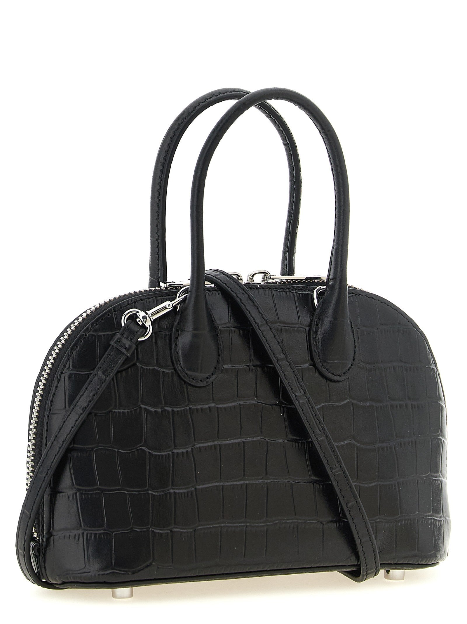 self-portrait Croc Leather Mini Toast Handbag Black
