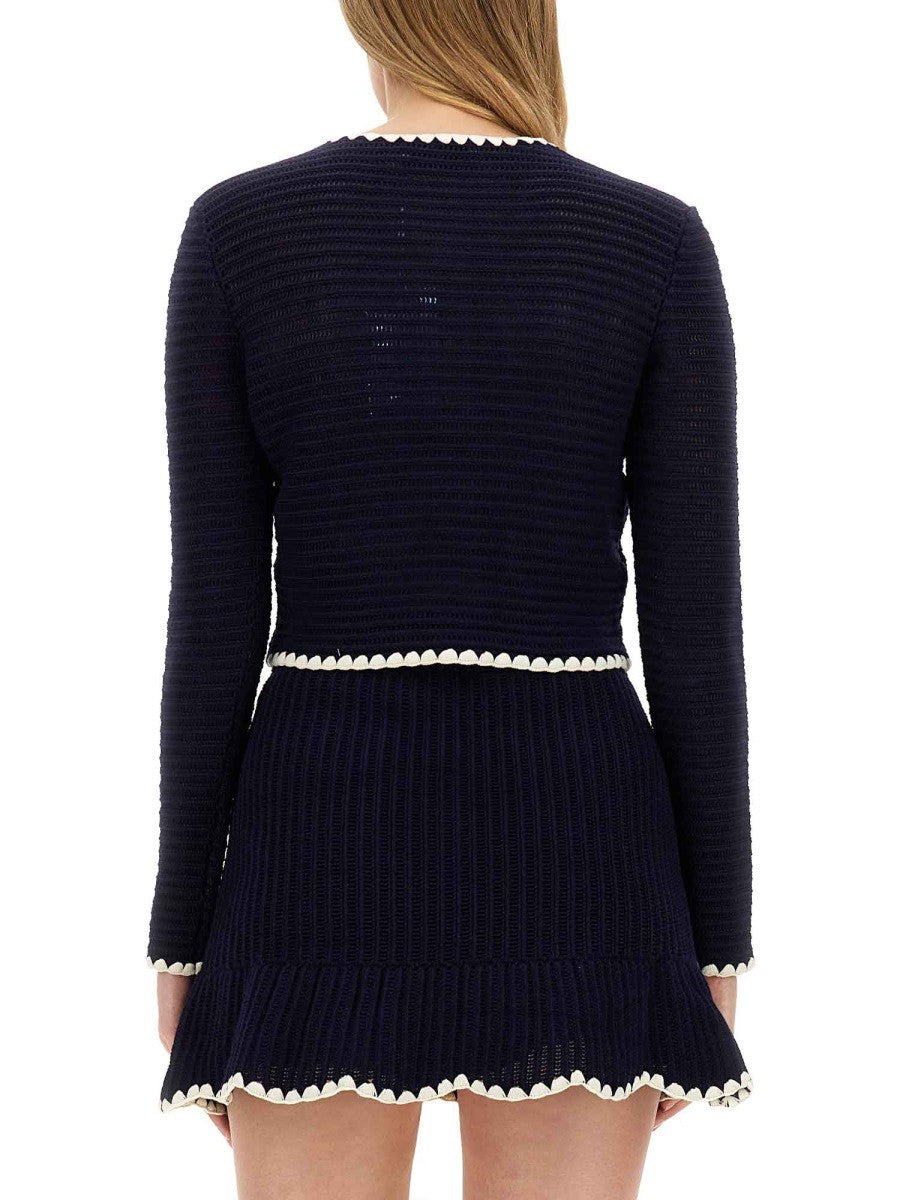 self-portrait Women's Crochet Cardigan Blue