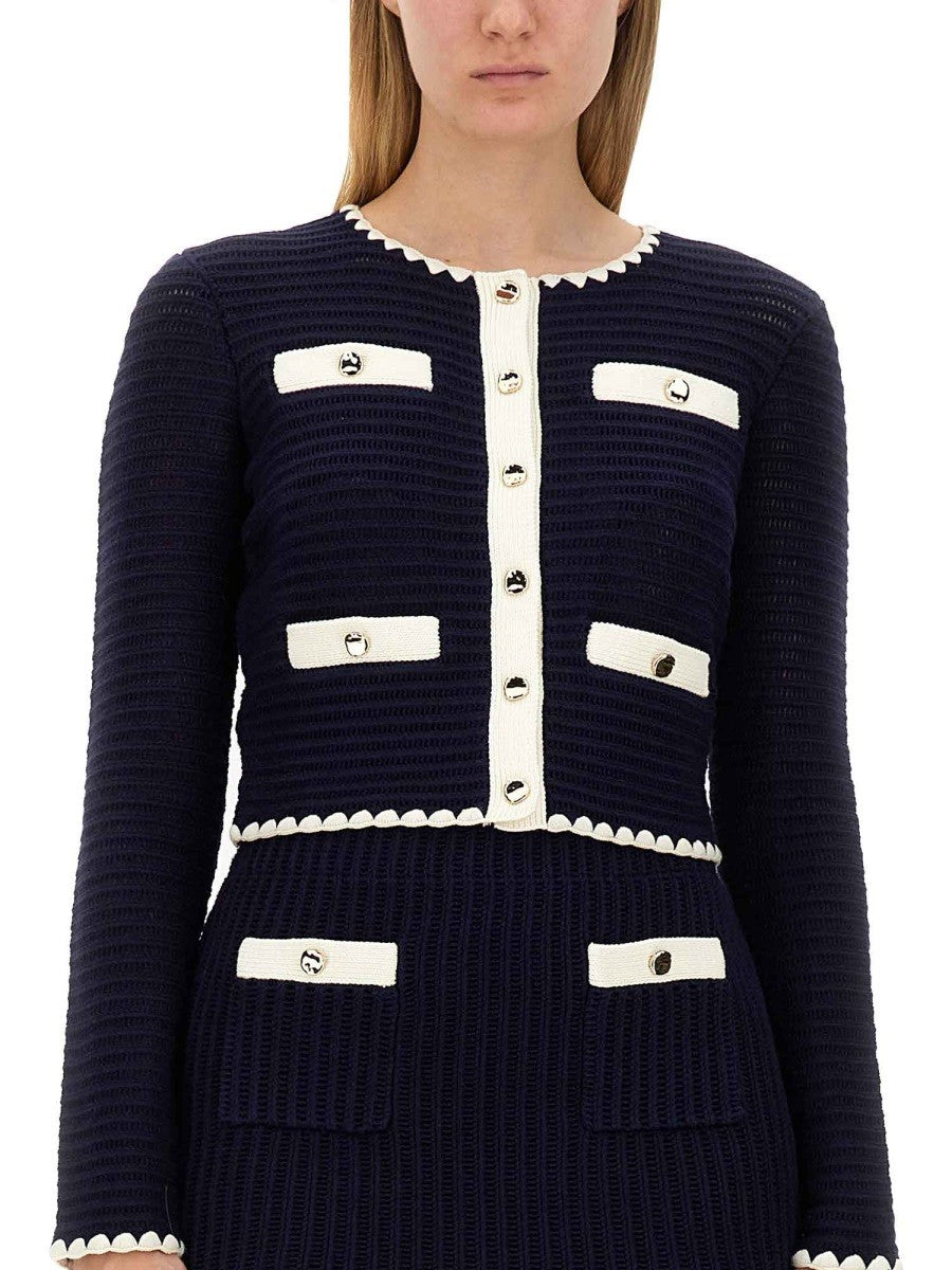 self-portrait Women's Crochet Cardigan Blue