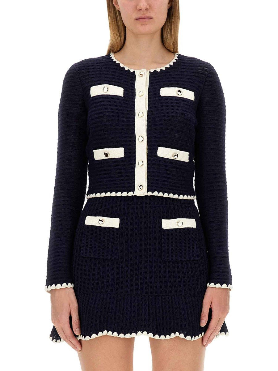 self-portrait Women's Crochet Cardigan Blue