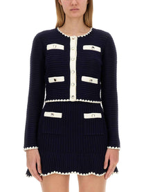 self-portrait Women's Crochet Cardigan Blue