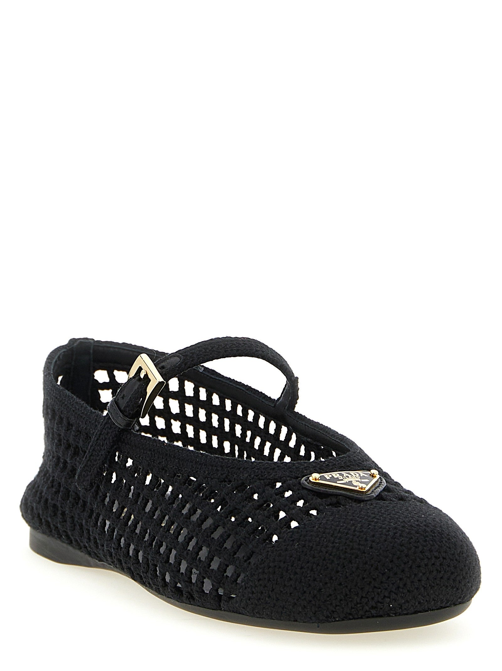 PRADA Crochet Cotton Ballet Flats Black