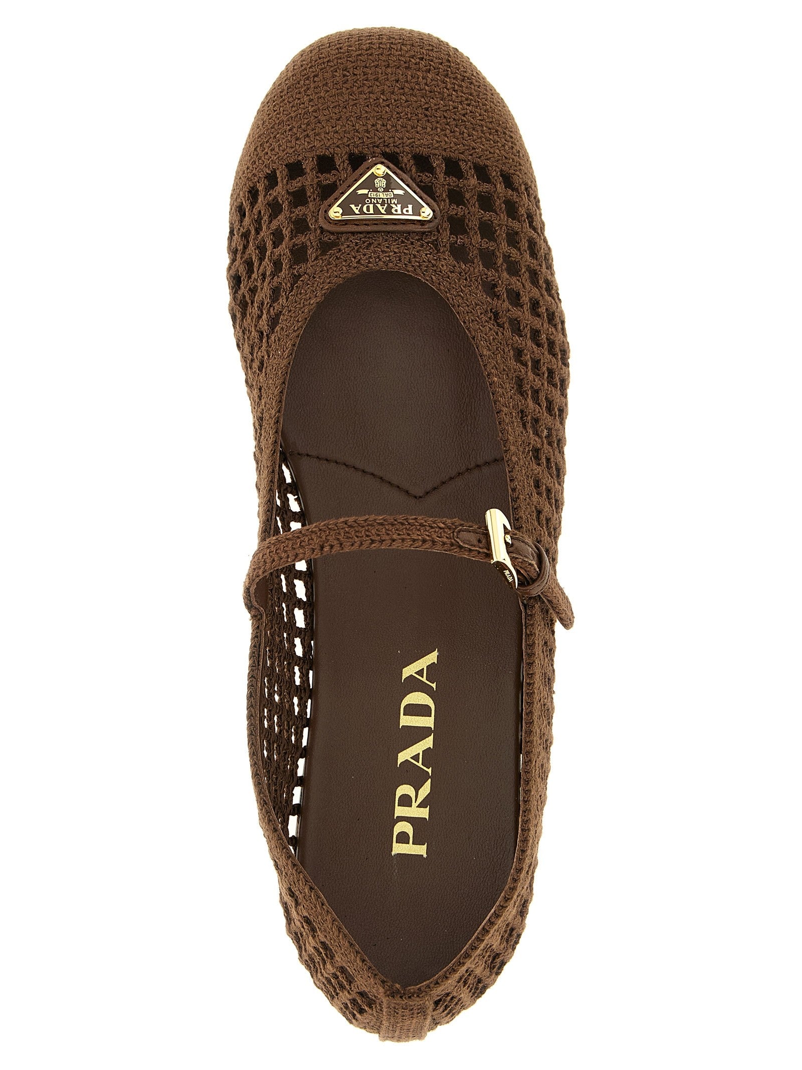 PRADA Crochet Cotton Ballet Flats Brown