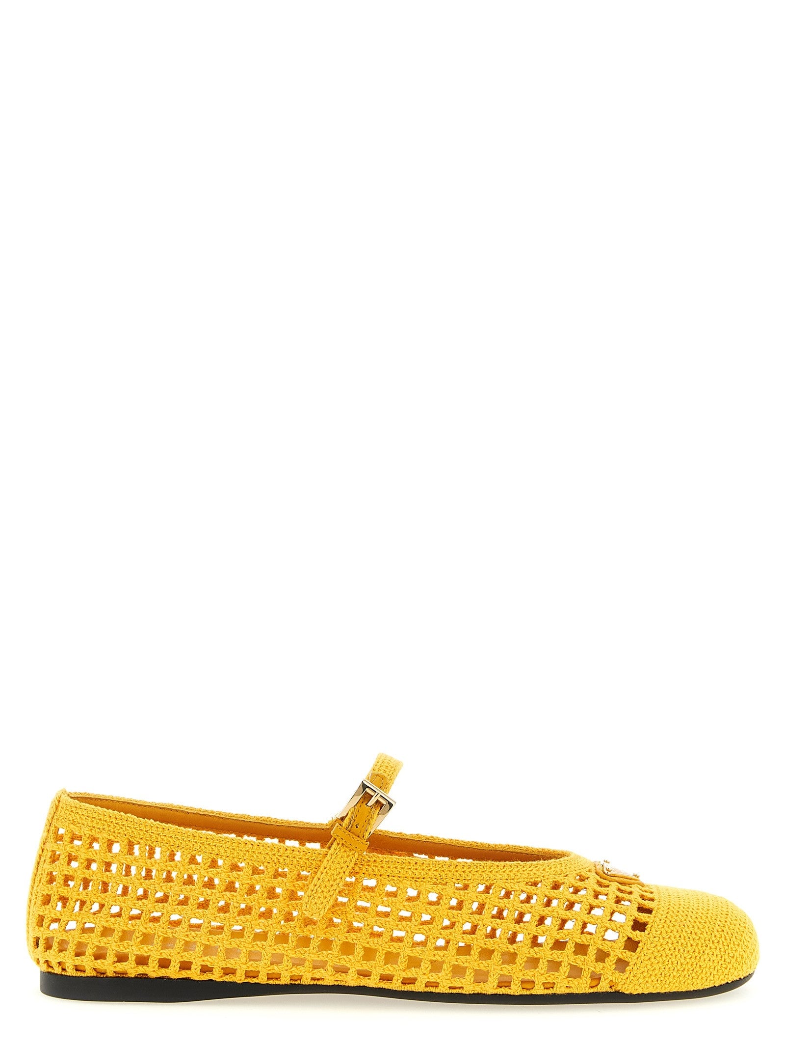 Prada Crochet Cotton Ballet Flats Yellow