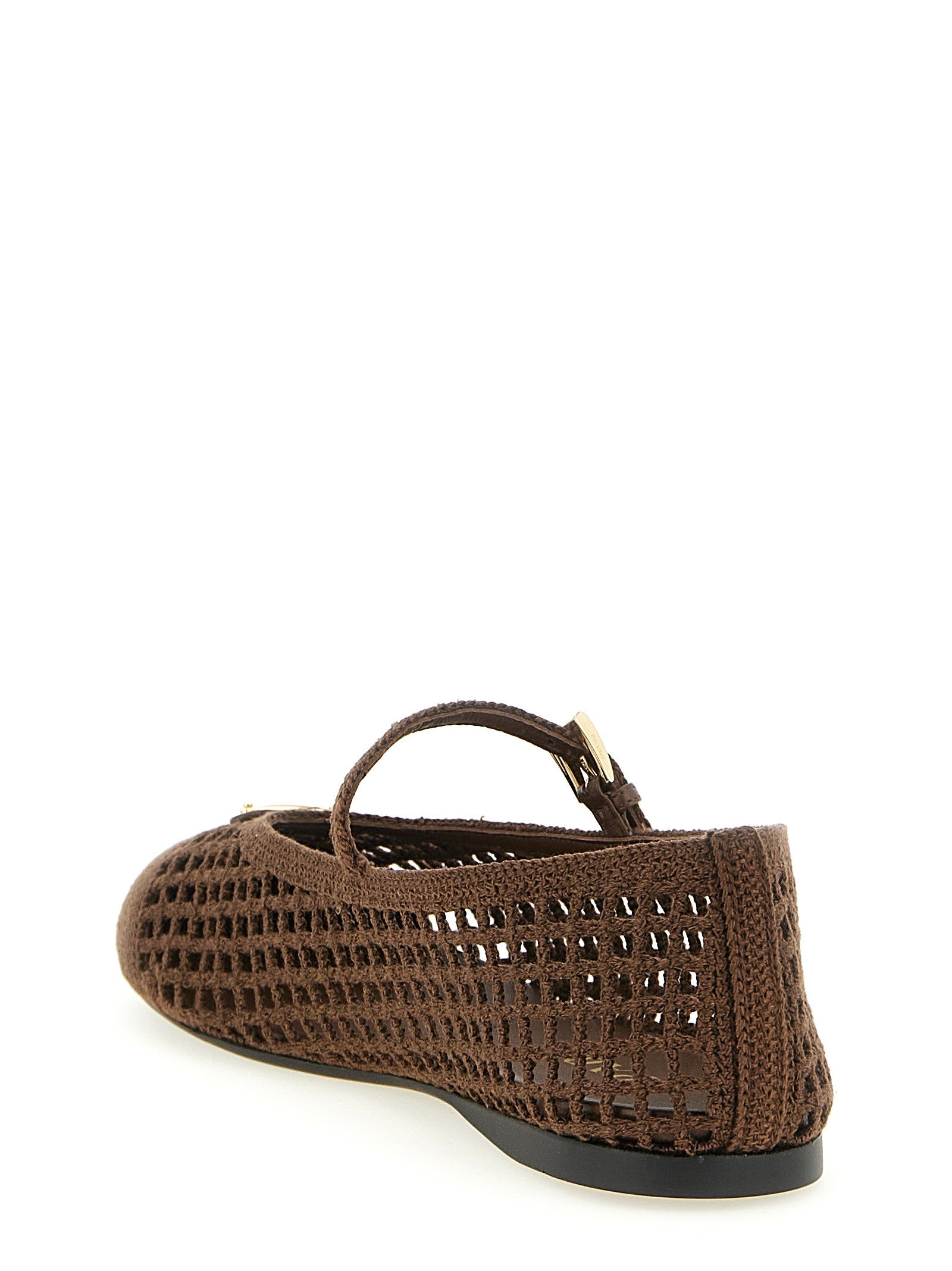 PRADA Crochet Cotton Ballet Flats Brown