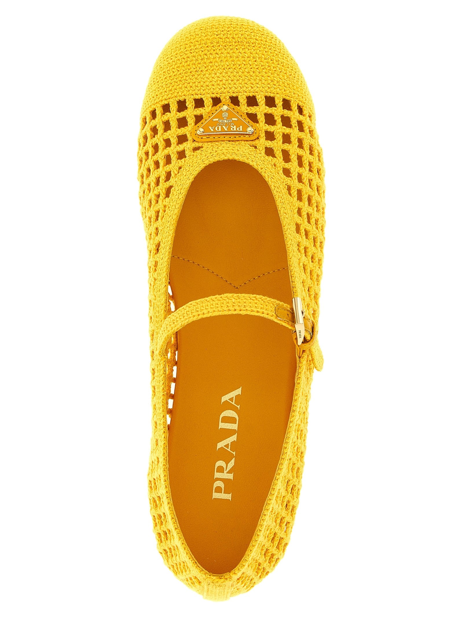 Prada Crochet Cotton Ballet Flats Yellow
