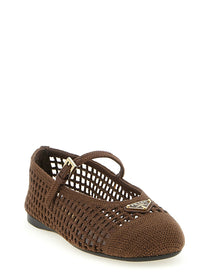 PRADA Crochet Cotton Ballet Flats Brown