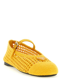 Prada Crochet Cotton Ballet Flats Yellow