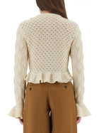Chloé Women's Crochet Knit Cardigan White, view 3