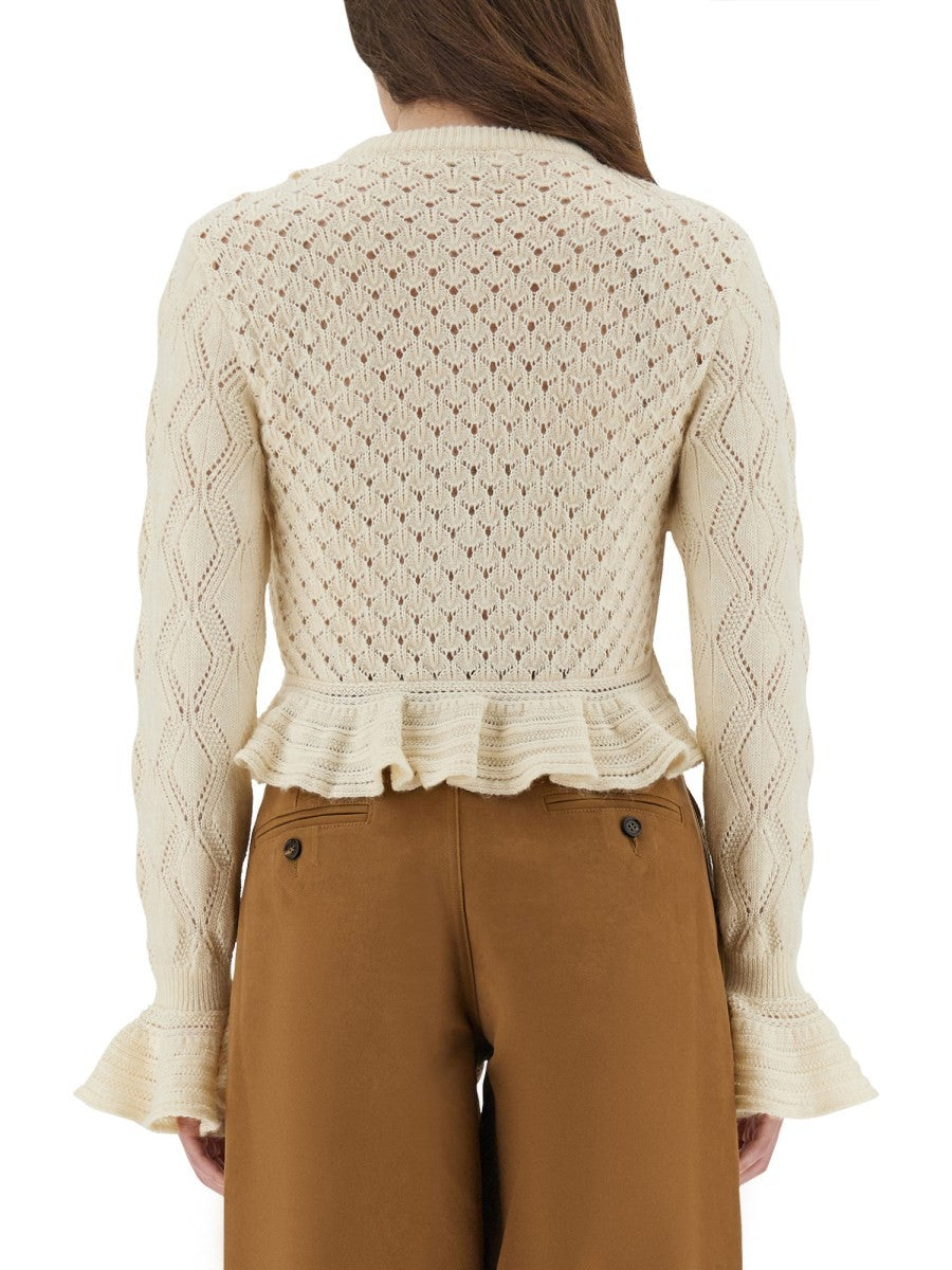 Chloé Women's Crochet Knit Cardigan White, view 3