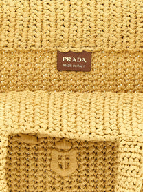 PRADA Crochet Raffia Shopping Bag Beige