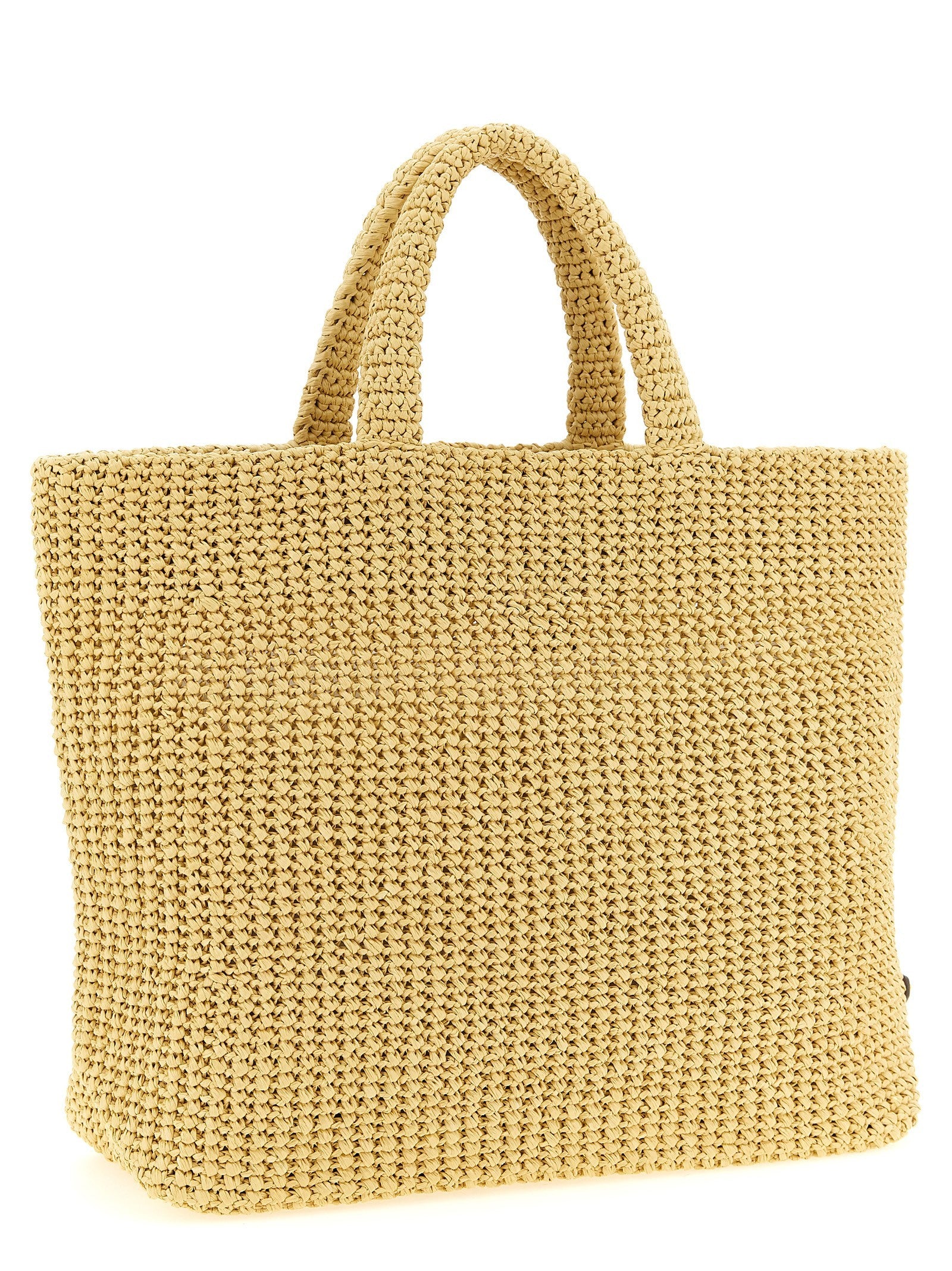 PRADA Crochet Raffia Shopping Bag Beige