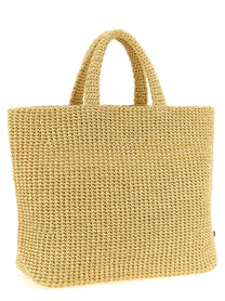 PRADA Crochet Raffia Shopping Bag Beige