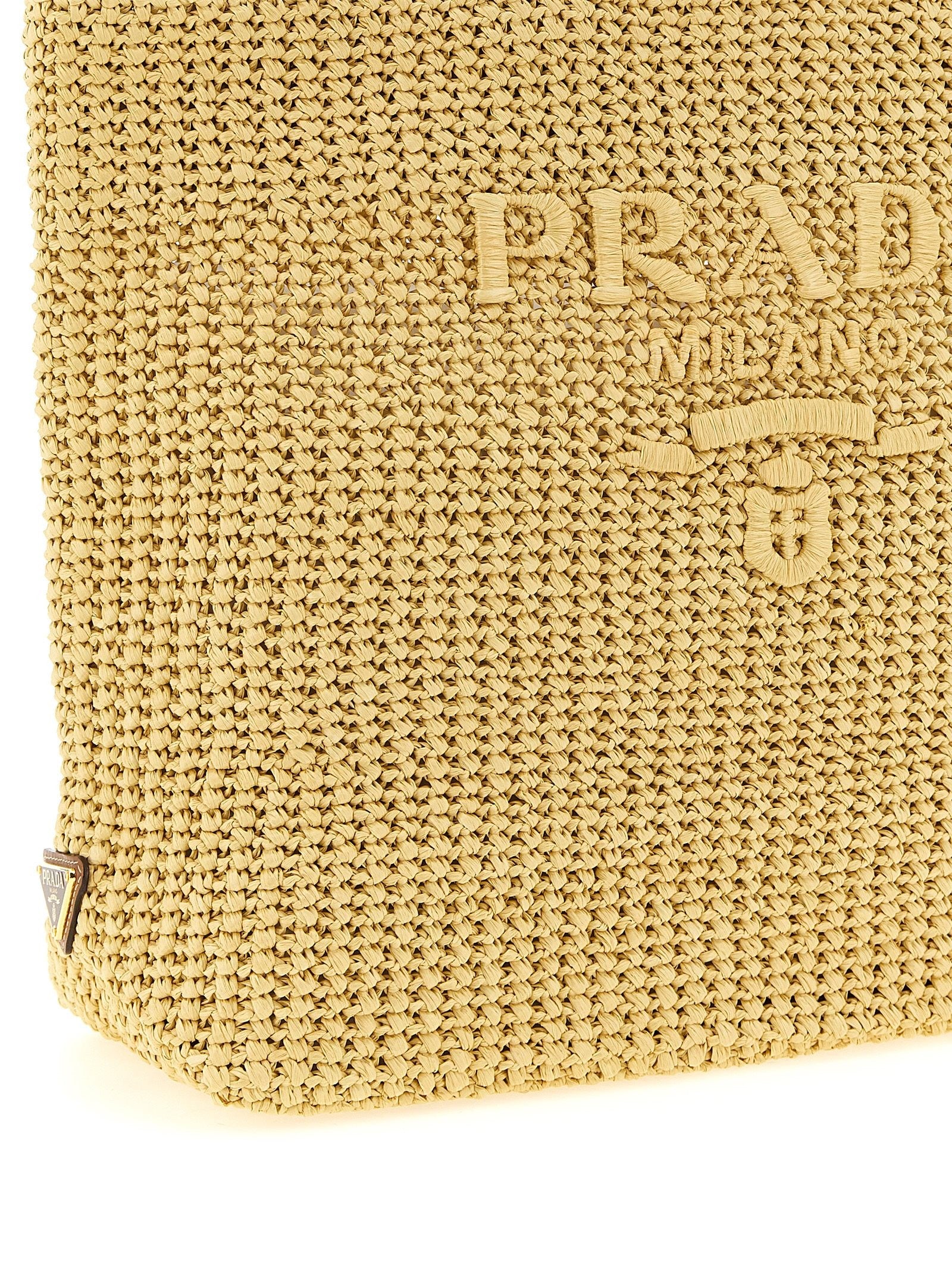PRADA Crochet Raffia Shopping Bag Beige