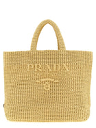PRADA Crochet Raffia Shopping Bag Beige