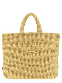 PRADA Crochet Raffia Shopping Bag Beige