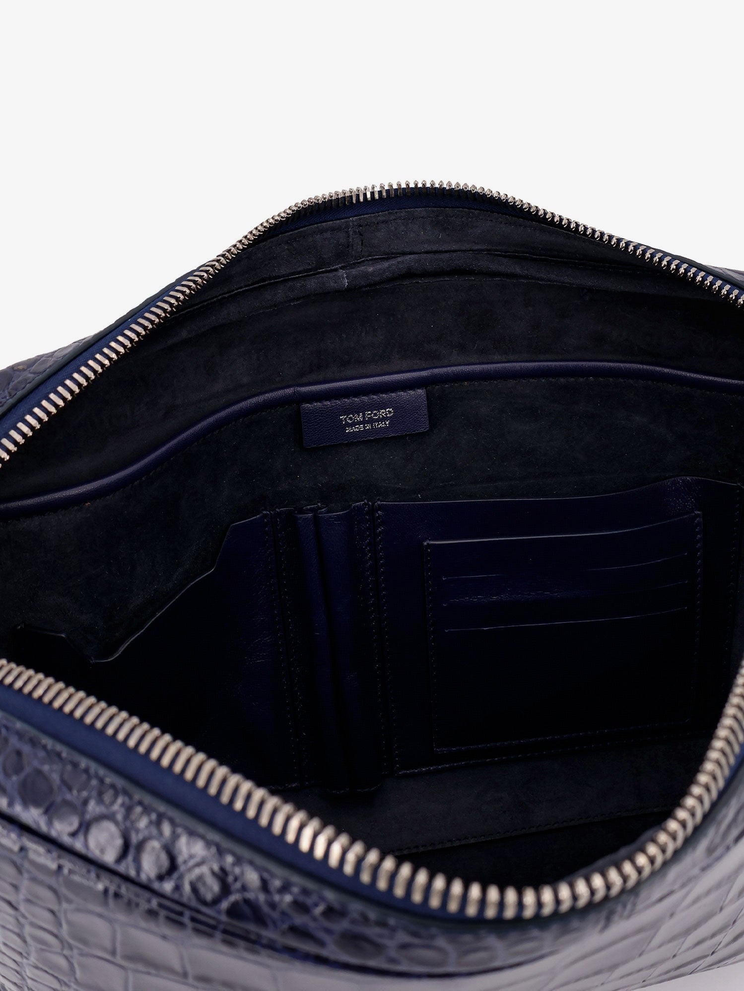 Tom Ford Men's Croco Print Leather Laptop Pouch Blue