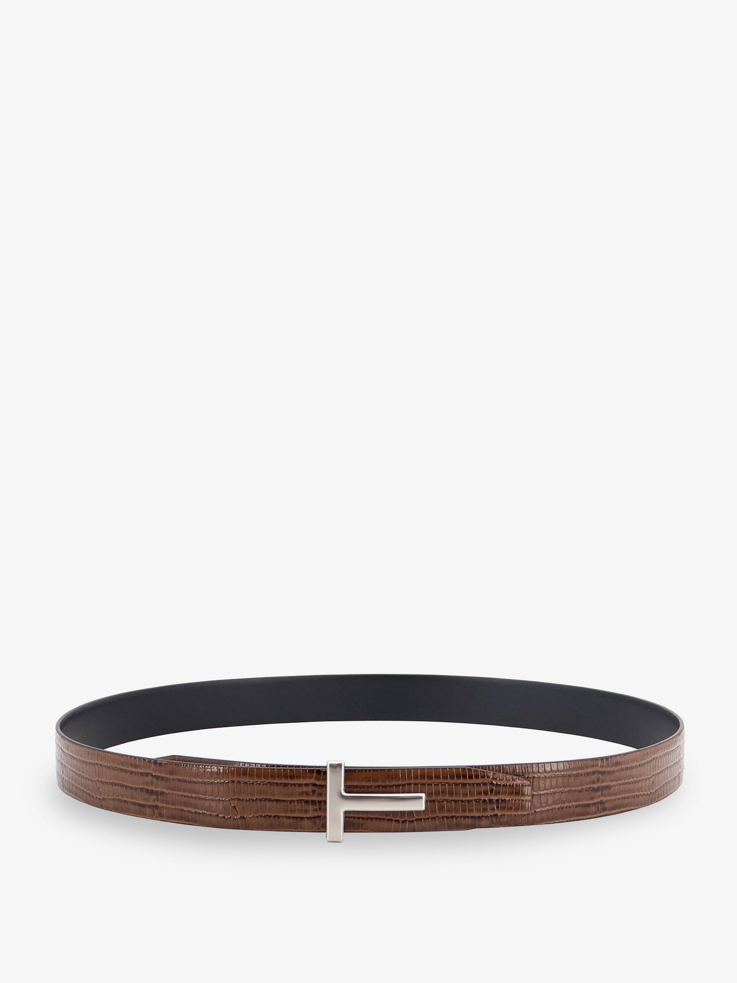 Tom Ford Men's Crocodile Effect Leather Belt Beige