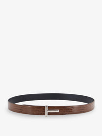 Tom Ford Men's Crocodile Effect Leather Belt Beige
