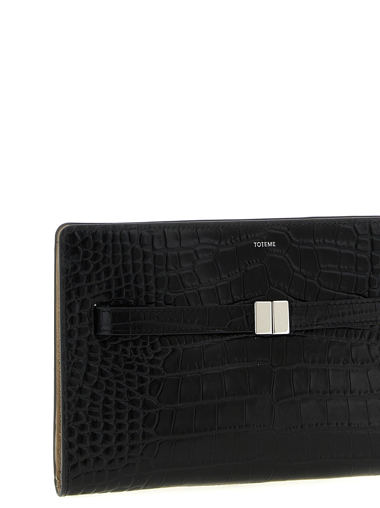 Toteme Crocodile Print Leather Crossbody Bag Black