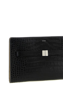 Toteme Crocodile Print Leather Crossbody Bag Black