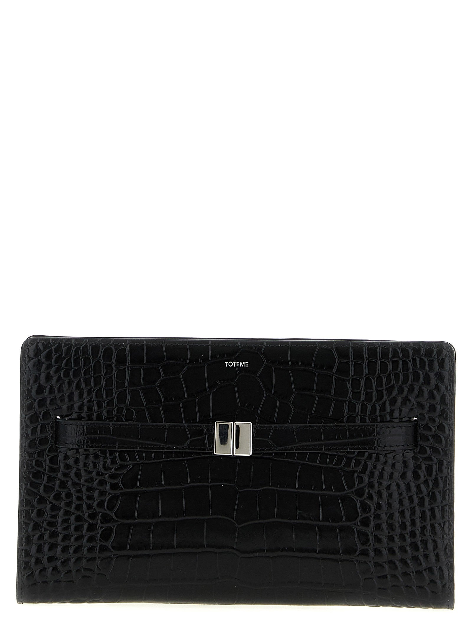 Toteme Crocodile Print Leather Crossbody Bag Black