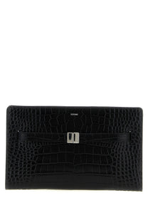 Toteme Crocodile Print Leather Crossbody Bag Black