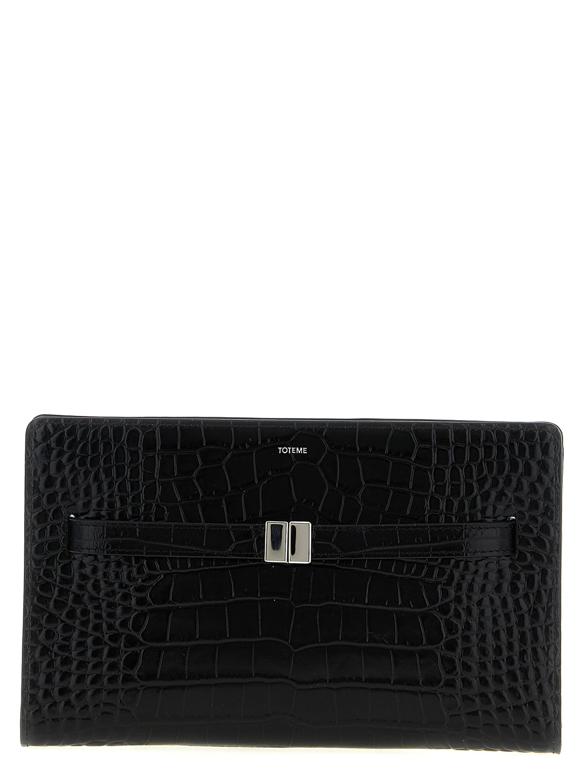Toteme Crocodile Print Leather Crossbody Bag Black